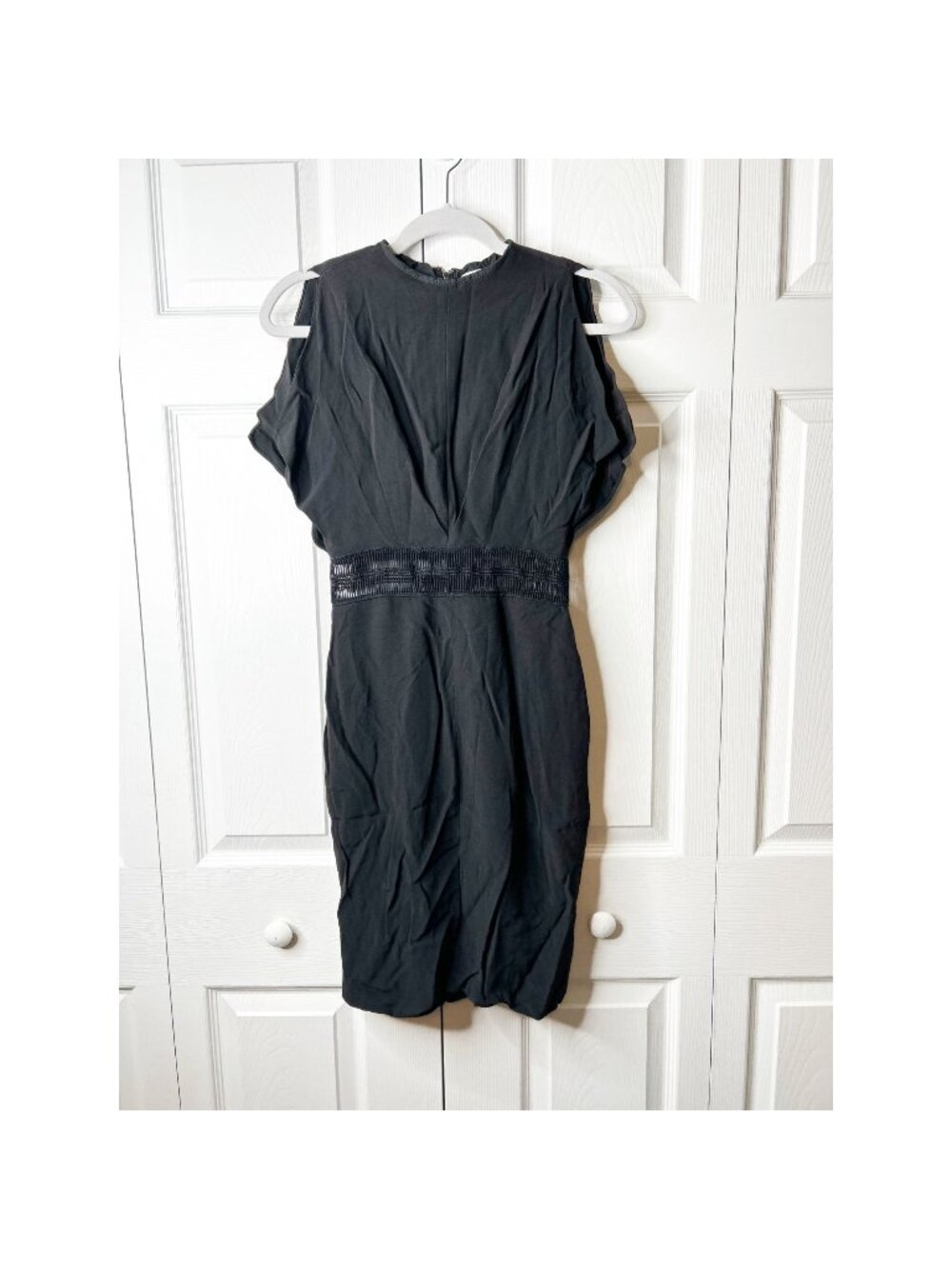 Genny Black Crepe Lurex Embroidered Sheath Dress Women's Size 4